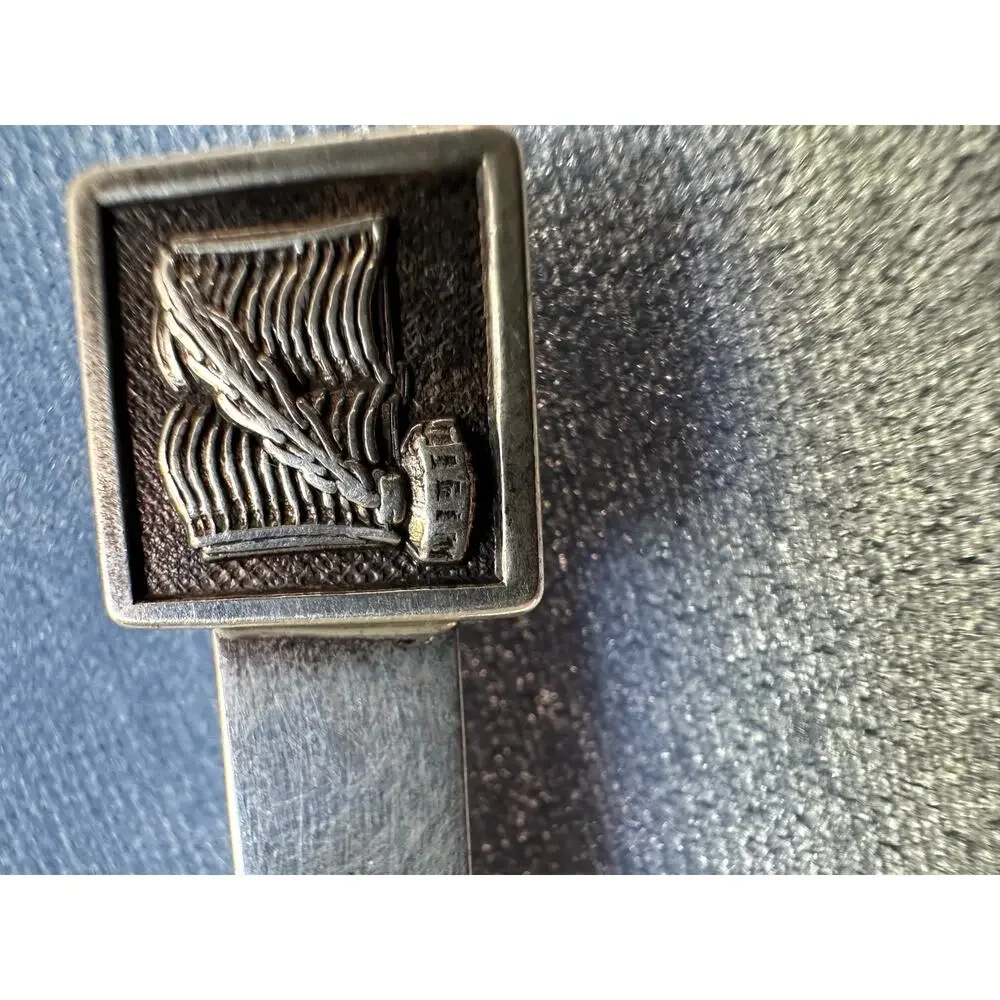 Vintage Sterling Silver Tie Clip Open Book Quill Feather Inkwell Writer Author